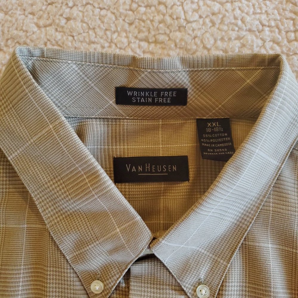 Van Heusen Men's Tan Long Sleeve Button Down Shirt, Size XXL (18 X 18 1/2)